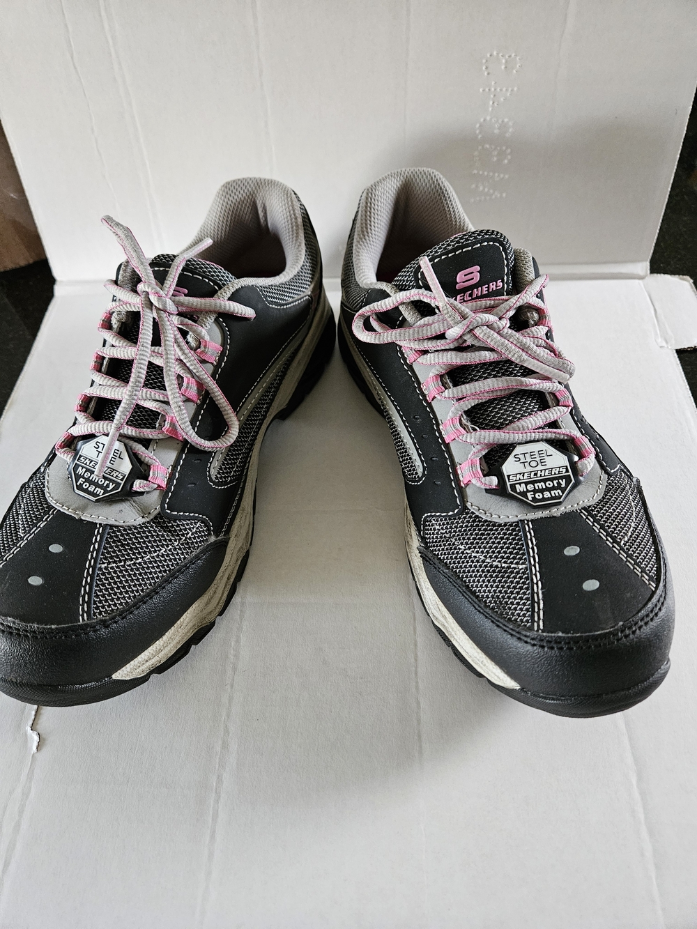 Skechers Women's Black and Pink  Steel Toe Lace-Up Shoes
